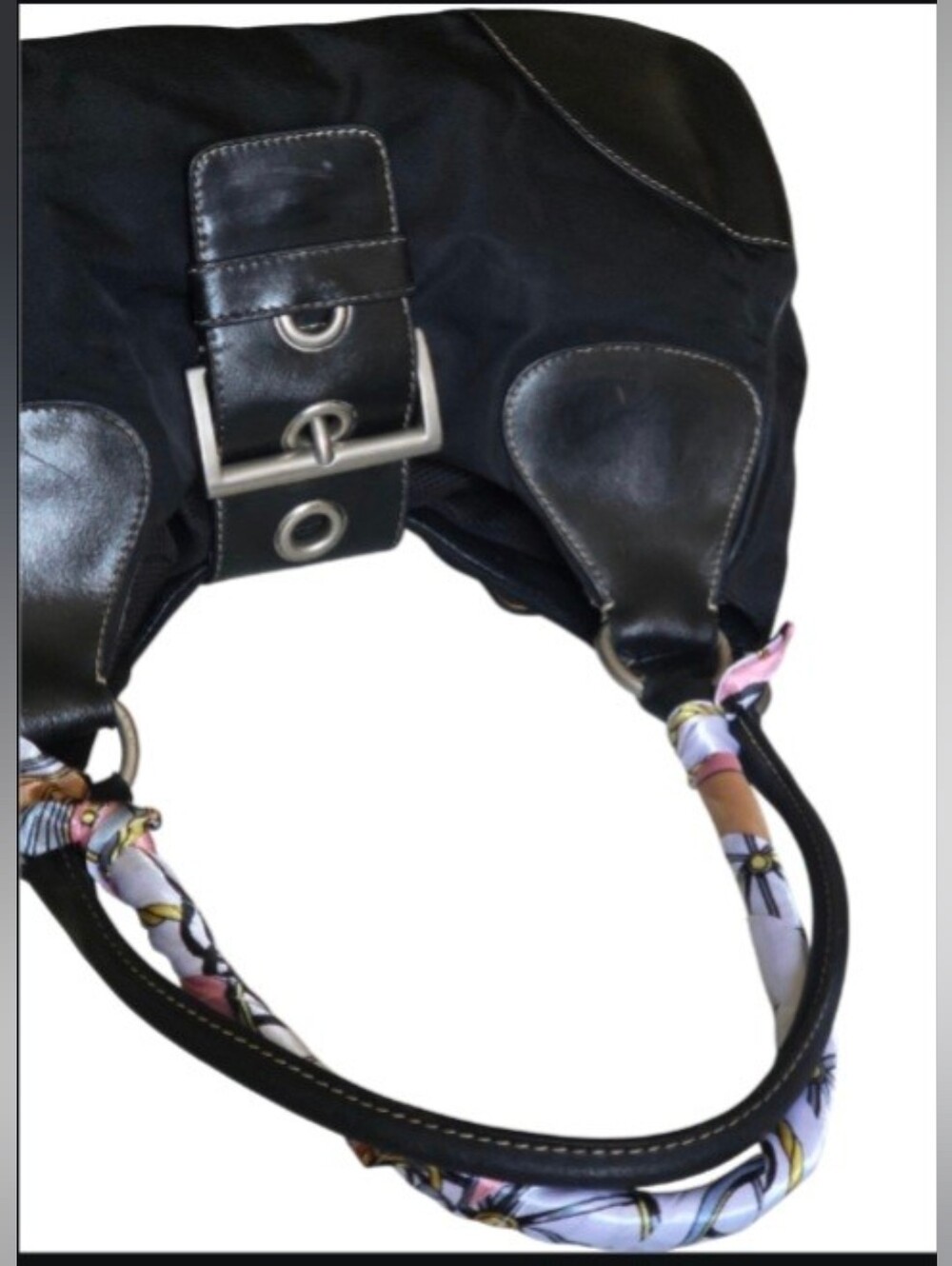 Prada Tessuto Half Moon Buckle Shoulder Bag With Leather Trim & Silver Hardware - Picture 5 of 16
